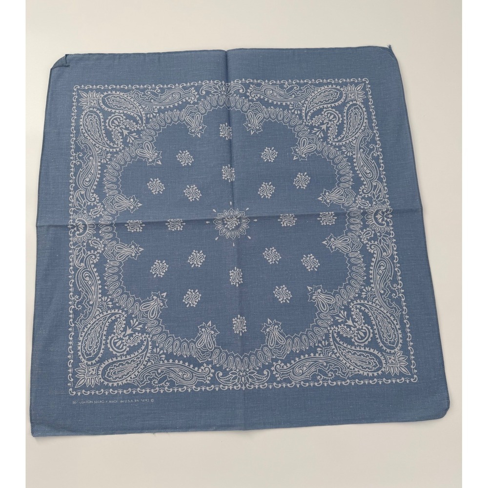 Vintage Blue Paisley Bandana Made in USA RN 14193 Cotton Poly Blend Scarf 22x22